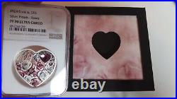 2024 Cook Islands Silver Hearts Roses Love Swarovski Embedded PCGS PR70