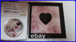 2024 Cook Islands Silver Hearts Roses Love Swarovski Embedded PCGS PR70