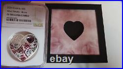 2024 Cook Islands Silver Hearts Roses Love Swarovski Embedded PCGS PR70