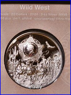2024 Cook Islands WILD WEST Legends 3 Oz Silver Coin 20$