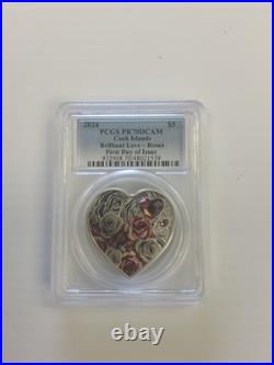 2024 cook islands $5 Silver Coin Brilliant Love Roses Pcgs Pr70dcam