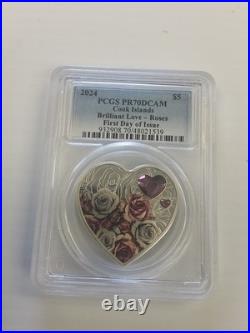 2024 cook islands $5 Silver Coin Brilliant Love Roses Pcgs Pr70dcam