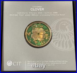 2025 1 Oz. 9999 Silver CIT Cook Islands Evergreen Clover Gold Gilded Silver Coin