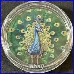 2025 1 Oz. 9999 Silver CIT Cook Islands Spectrum Peacock Colorized Silver Coin