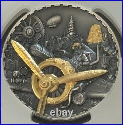2025 3 Oz. 9999 Silver Cook Islands $20 Steampunk Aviation PCGS SP70 First Day