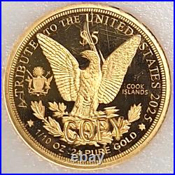 2025 Cook Islands Morgan $5 Coin 1/10 oz 24% Gold. 0239 oz AGW