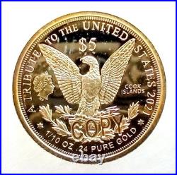 2025 Cook Islands Morgan $5 Gold Proof? 1/10 oz. Of. 24 Gold