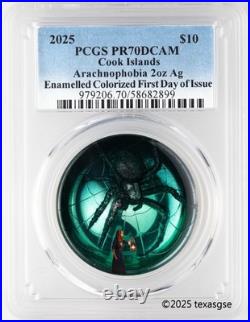 2025 Cook Islands Silver 2oz $10 Arachnophobia PCGS PR70 First Day Issue