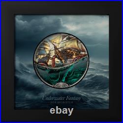 2025 Cook Islands Underwater Fantasy Sea Monster 3 oz Silver Colorized Coin