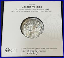 2026 1 Oz. 9999 Silver $5 Cook Islands Proof Legends Savage Vikings Coin UHR