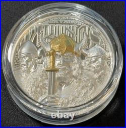 2026 3 Oz. 9999 Silver $5 Cook Islands Legends Savage Vikings Gold Gild Coin UHR
