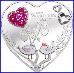 20g Silver Coin 2021 Cook Islands $5 Happy Valentine’s Day Love Swarovski Hearts