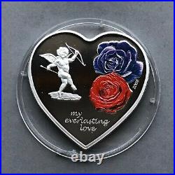 25g Silver Coin 2008 Cook Islands $5 My Everlasting Love Heart Shaped Cupid