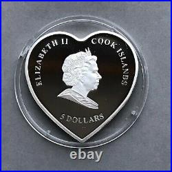 25g Silver Coin 2008 Cook Islands $5 My Everlasting Love Heart Shaped Cupid