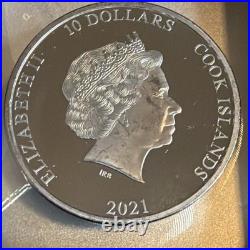 2 OZ SILVER 999 OPEN ROADS 10 Dollari Cook Islands 2021 BLACK PROOF