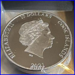 2 OZ SILVER 999 OPEN ROADS 10 Dollari Cook Islands 2021 BLACK PROOF