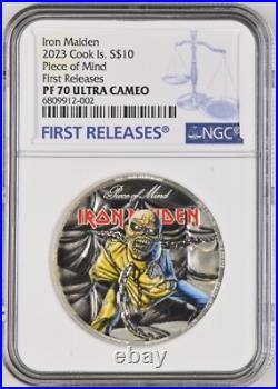 2 Oz Silver Coin 2023 Cook Islands Iron Maiden Piece of Mind NGC PF 70 UCAM FR