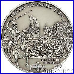3rd Crusade RICHARD THE LIONHEART Antique Finish Silver Coin 2010 Cook Islands