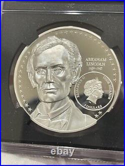 ABRAHAM LINCOLN PF70 By Miles Standish 1oz Silver Coin 5$ Cook Islands 2022 LOC7
