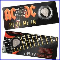AC/DC GUITAR PICK PLUG ME IN 2019 Cook Islands 1/4oz silver antiqued coin