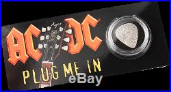 AC/DC Guitar Pick Plug me in $2 Silver Coin Cook Islands 2019