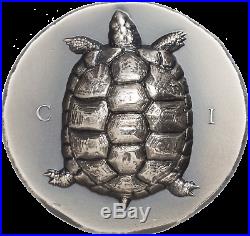 AEGINETIC TORTOISE 2020 Cook Islands 1oz ultra high relief antiqued silver coin