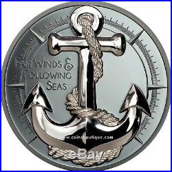 ANCHOR-Fair Winds 2 oz silver coin black proof Cook Islands 2019 in OGP