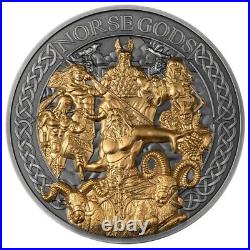 Aesir The Norse Gods 5 oz Antique finish Silver Coin 25$ Cook Islands 2024