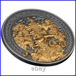 Aesir The Norse Gods 5 oz Antique finish Silver Coin 25$ Cook Islands 2024