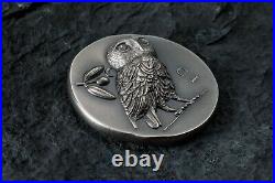 Athenas Owl 1 oz Antique finish Silver Coin 5$ Cook Islands 2021