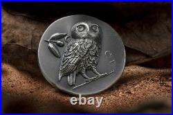 Athenas Owl 1 oz Antique finish Silver Coin 5$ Cook Islands 2021