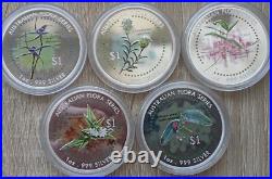 Australian flora set of five silver coins 1 oz 1 dollars Cook Island 1999
