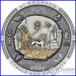 BACTRIAN CYBELE DISK Gilded Archeology 3 Oz Silver Coin 20$ Cook Islands 2021