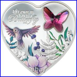BUTTERFLY Brilliant Love Heart 20 Grams Silver Coin 5$ Cook Islands 2023