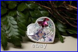 BUTTERFLY Brilliant Love Heart 20 Grams Silver Coin 5$ Cook Islands 2023