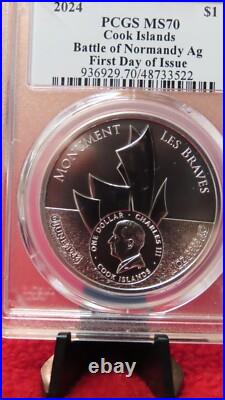 Battle of Normandy 2024 Cook Islands 1oz. 9999 Silver Coin PCGS MS70 USMC