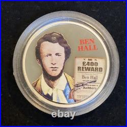 Ben Hall 2 Oz Silver Coin. 999 Fine 2003 Cook Islands PROOF & Colorized