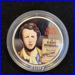 Ben Hall 2 Oz Silver Coin. 999 Fine 2003 Cook Islands PROOF & Colorized