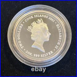 Ben Hall 2 Oz Silver Coin. 999 Fine 2003 Cook Islands PROOF & Colorized