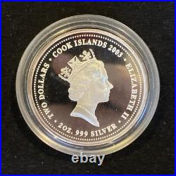 Ben Hall 2 Oz Silver Coin. 999 Fine 2003 Cook Islands PROOF & Colorized