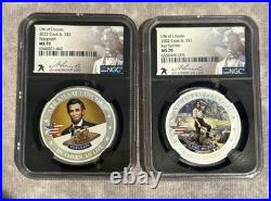 Both 2022 Cook Islands S$2 Life of Lincoln- Rail Splitter and Telegraph MS70 NGC