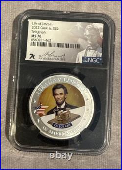 Both 2022 Cook Islands S$2 Life of Lincoln- Rail Splitter and Telegraph MS70 NGC