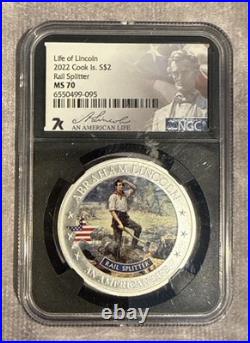 Both 2022 Cook Islands S$2 Life of Lincoln- Rail Splitter and Telegraph MS70 NGC