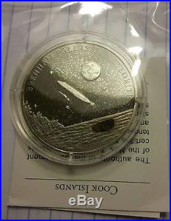 Brenham Pallasite Meteorite Silver 5 Dollar Coin COA Elizabeth Cook Islands