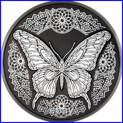 Buttefly. Cook Islands 5$ 2025 99,9% Obsidian black nanoshine 1 oz silver coin