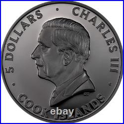 Buttefly. Cook Islands 5$ 2025 99,9% Obsidian black nanoshine 1 oz silver coin