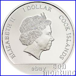 CHERRY BLOSSOMS GLOBE 1/10 oz Silver Coin in SNOWGLOBE 2017 Cook Islands $1
