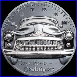 CLASSIC CAR OPEN ROADS 2021 Cook Islands 2oz black proof silver coin