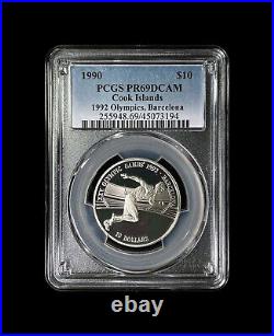 COOK ISLANDS. 1990, 10 Dollar, Silver PCGS PR69 Top Pop? Barcelona Olympic