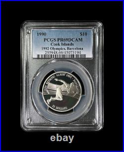 COOK ISLANDS. 1990, 10 Dollar, Silver PCGS PR69 Top Pop? Barcelona Olympic